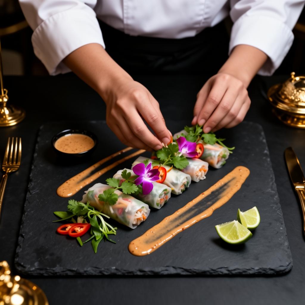 Chef Rinrada plating a Thai dish